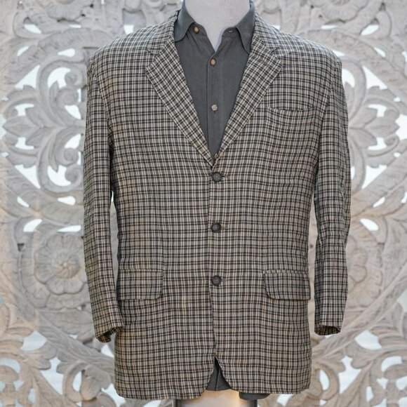 Perry Ellis Made in Italy Plaid Linen Blend Blazer Men's M Viscose-Linen Classic - Picture 1 of 11